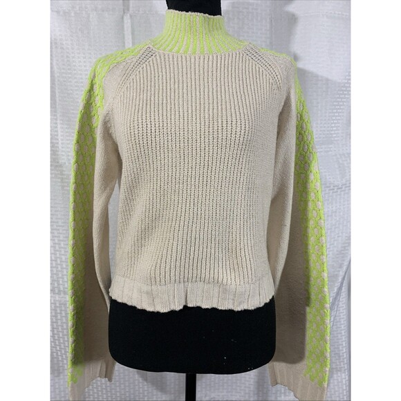 Wild Fable Cropped Sweater Womens XXS NWT Cream Lime Green Mock Neck Oversized S - Picture 1 of 8